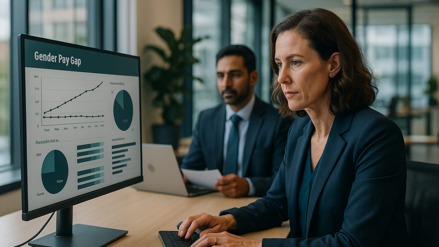 Closing the Gender Pay Gap: Data Analysis and Remuneration Audits — corporate workplace imagery
